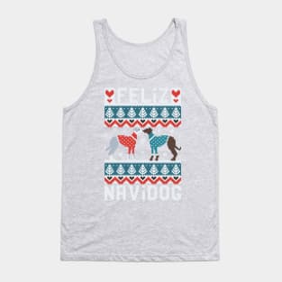 Feliz Navidog witty wordplay fair isle greyhounds // spot // grey background cute dogs dressed with teal and red knitted Christmas ugly sweaters pixel art Tank Top